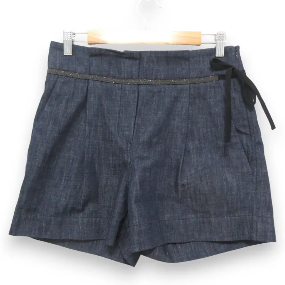 BRUNELLO CUCINELLI ブルネロクチネリ モニーレ装飾 サイドリボン デニム ショートパンツ I40 インディゴ ブルー系