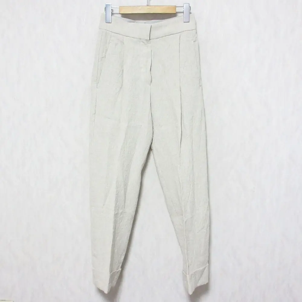 23SS BRUNELLO CUCINELLI ブルネロクチネリ チェック柄 リネン100％ テーパード パンツ スラックス 36 ライトグレー