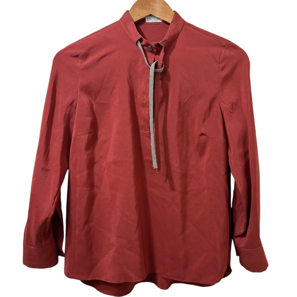 BRUNELLO CUCINELLI ブルネロクチネリ シルク ストレッチ 長袖 モニーレボウタイ ブラウス S レッド系