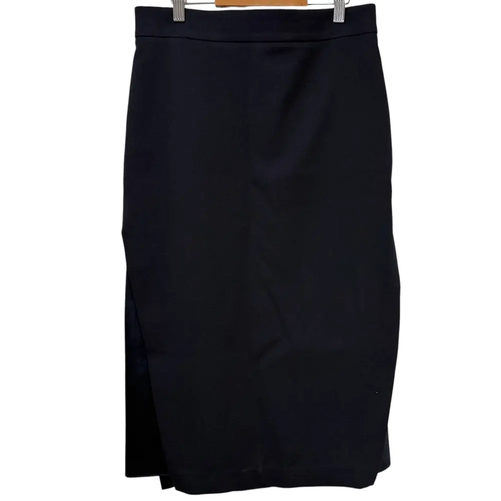 BRUNELLO CUCINELLI ブルネロクチネリ ウール ストレッチ ひざ丈 スリット タイトスカート 40 ネイビー