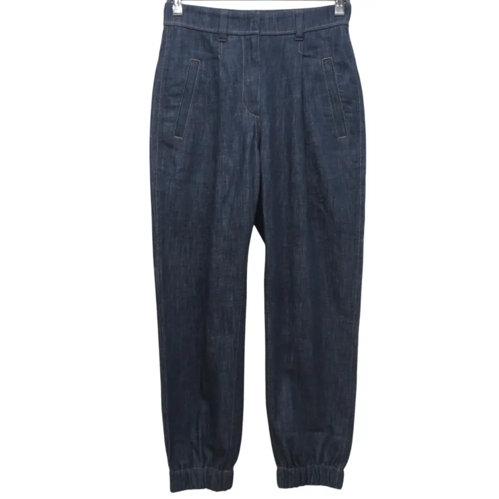 22SS BRUNELL CUCINELLI ブルネロクチネリ モニーレ装飾 裾リブ テーパード デニムパンツ I40 インディゴ