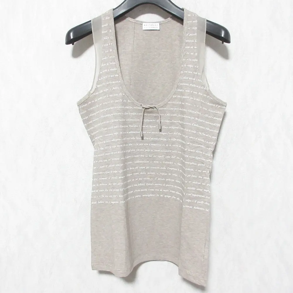 BRUNELLO CUCINELLI ブルネロクチネリ レタードプリント Uネック ノースリーブ カットソー タンクトップ S ベージュ