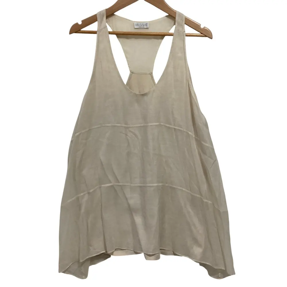BRUNELLO CUCINELLI ブルネロクチネリ ノースリーブ シアー カットソー プルオーバー ブラウス XL アイボリー
