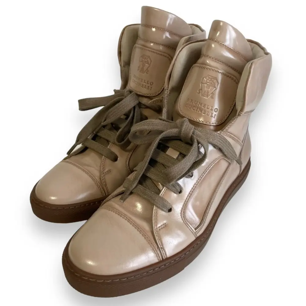 BRUNELLO CUCINELLI ブルネロクチネリ レザー ハイカットスニーカー 36 約23cm ベージュ