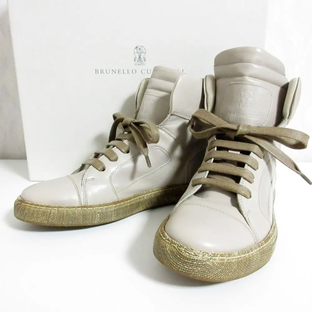 BRUNELLO CUCINELLI ブルネロクチネリ レザー ハイカット スニーカー 35 22.5cm相当 ベージュ系