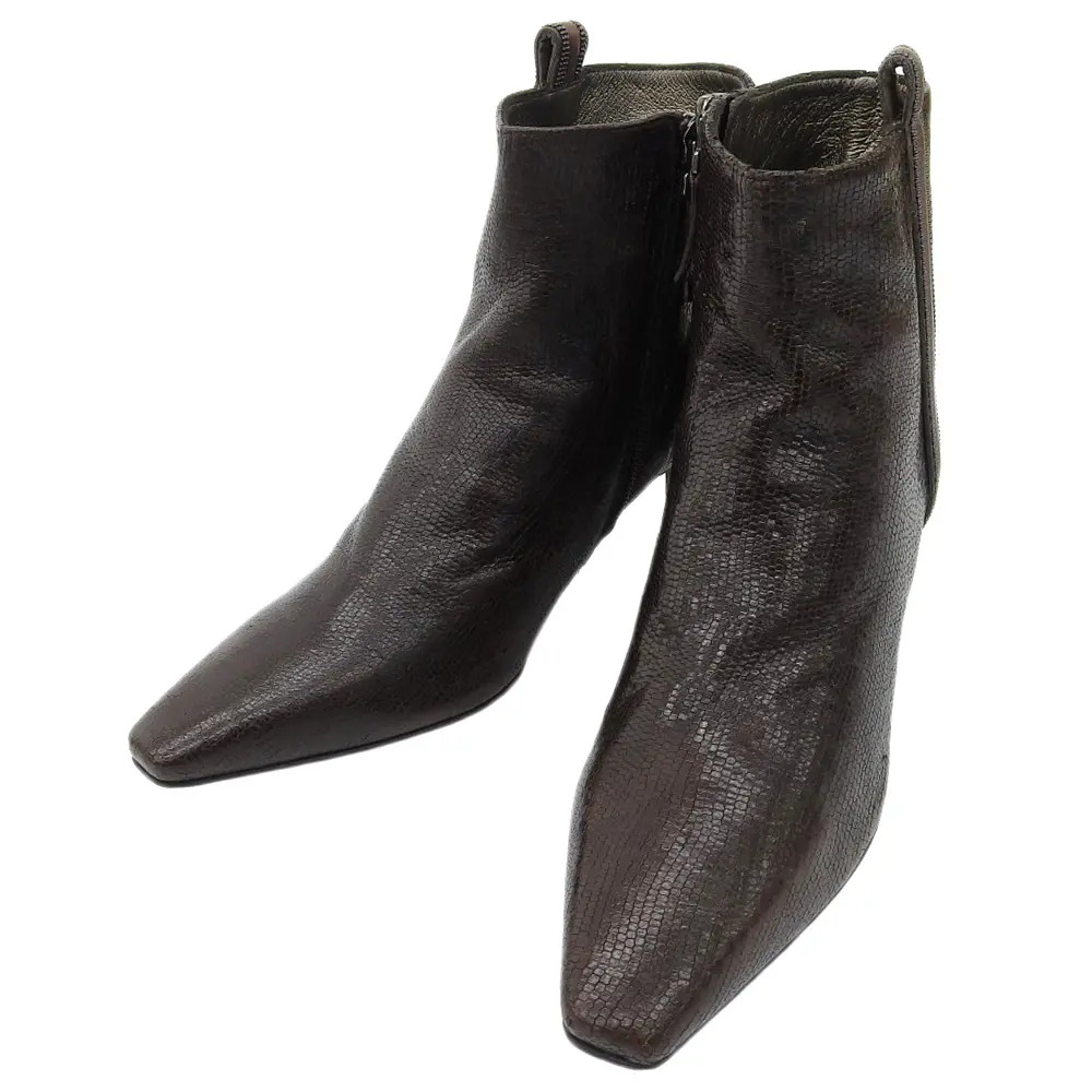 BRUNELLO CUCINELLI ブルネロクチネリ モニーレ装飾 サイドジップ レザー ショートブーツ 37 約23cm ブラウン