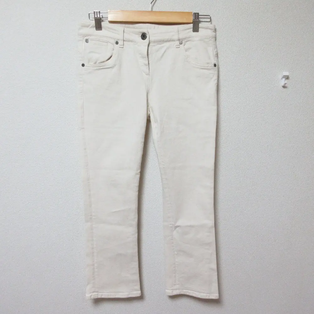 BRUNELLO CUCINELLI ブルネロクチネリ クロップドキックフレア スキニーフィット ストレッチ デニムパンツ 40 アイボリー