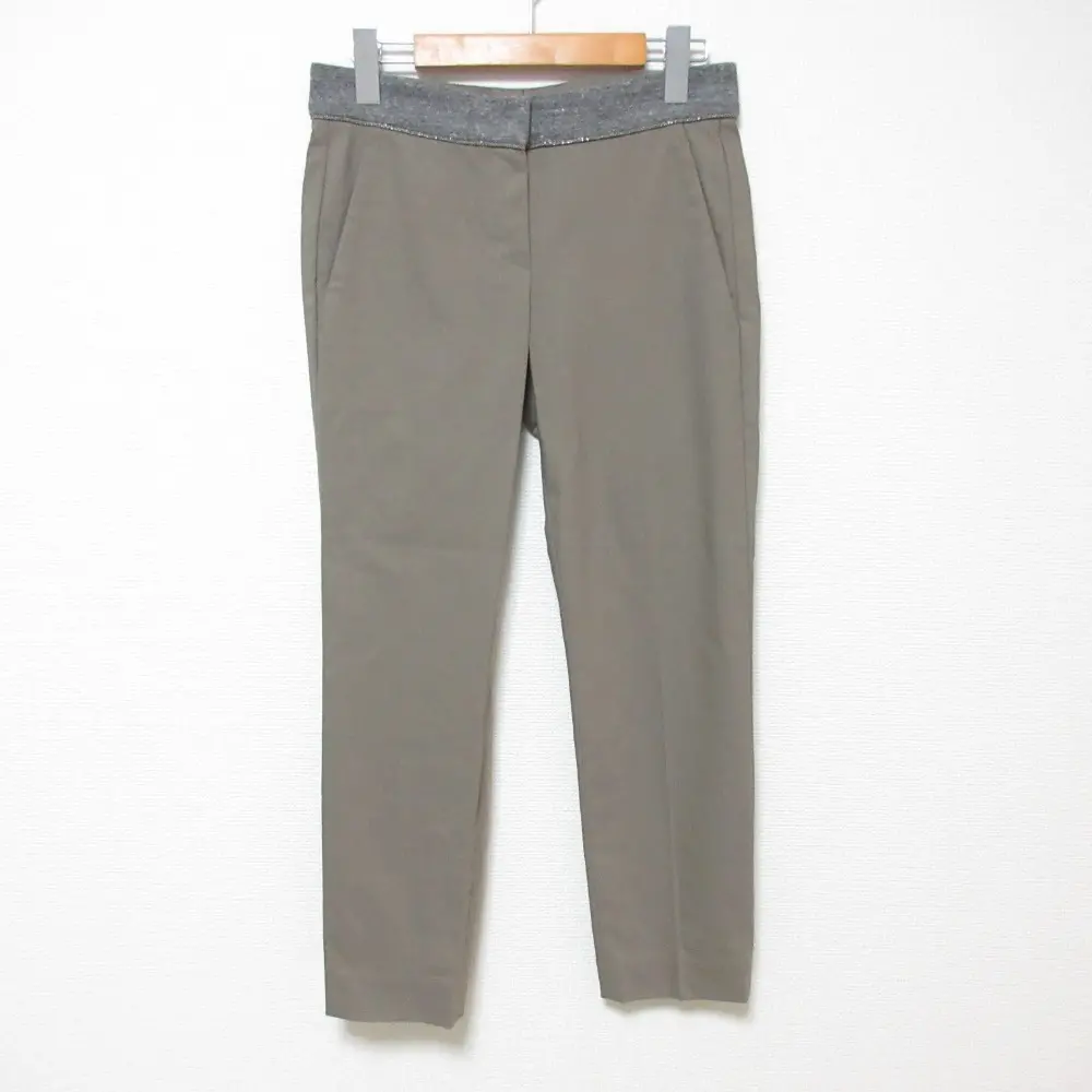 BRUNELLO CUCINELLI ブルネロクチネリ モニーレ装飾 ストレッチ センタープレス クロップドパンツ サイズI38 カーキ