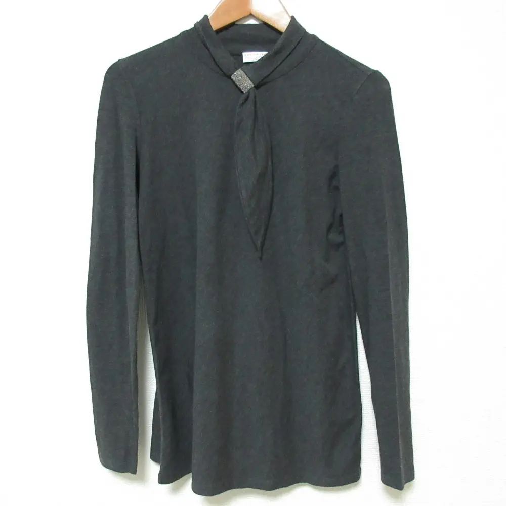 BRUNELLO CUCINELLI ブルネロクチネリ モニーレ装飾 ボウタイデザイン ロングスリーブ カットソー サイズM ダークグレー