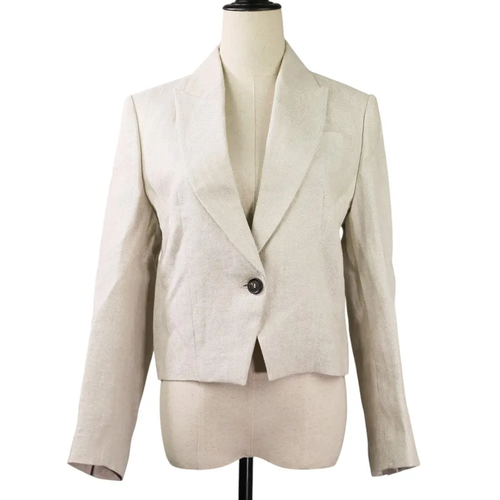 24SS BRUNELLO CUCINELLI ブルネロクチネリ モニーレ装飾 リネンジャガード ヘリンボーンジャケット 38 アイボリー