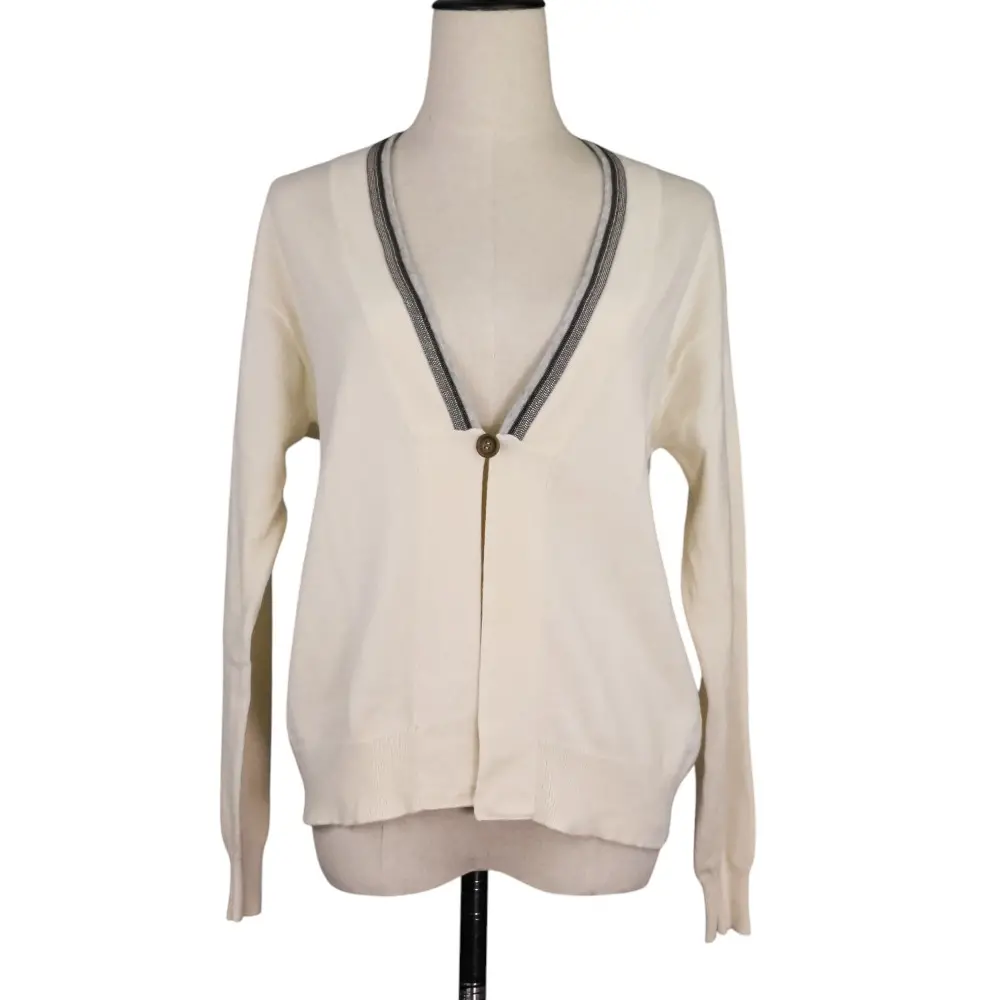 Brunello Cucinelli ブルネロクチネリ モニーレ装飾 カシミヤ100% ニットカーディガン XS ホワイト