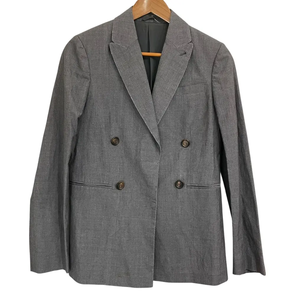 BRUNELLO CUCINELLI ブルネロクチネリ モニーレ装飾 リネンブレンド ダブルブレスト テーラードジャケット サイズ40 グレー