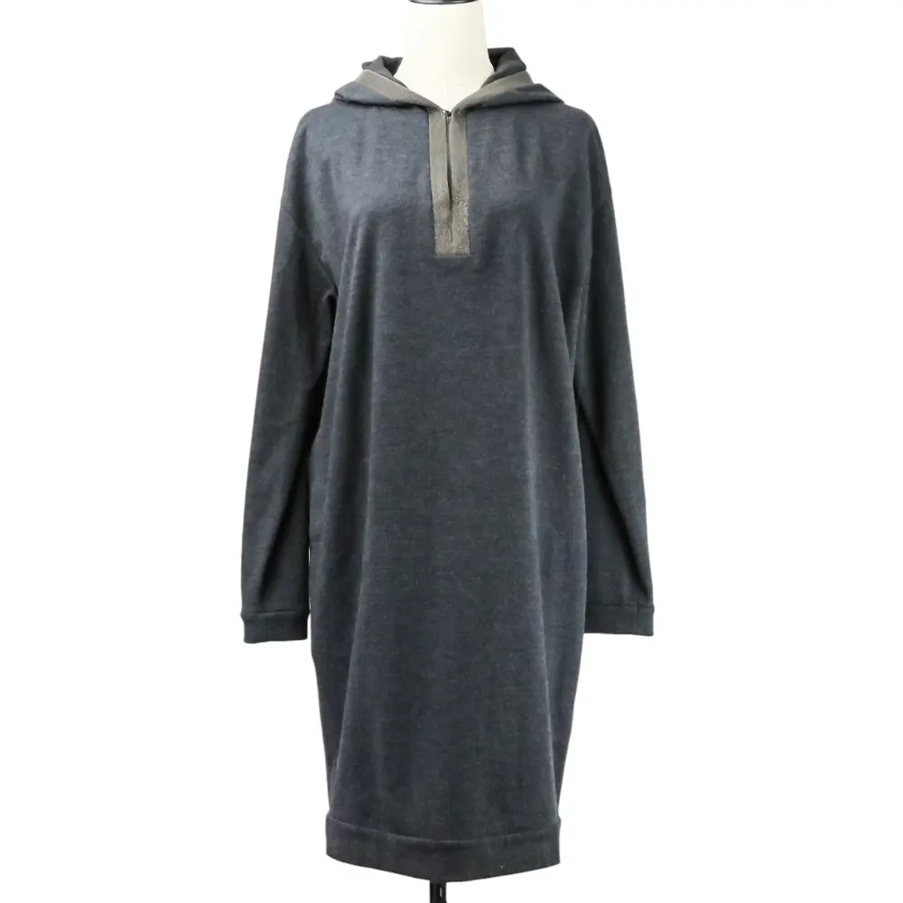 BRUNELLO CUCINELLI ブルネロクチネリ モニーレ装飾 ウールコットン フーディーワンピース サイズM グレー