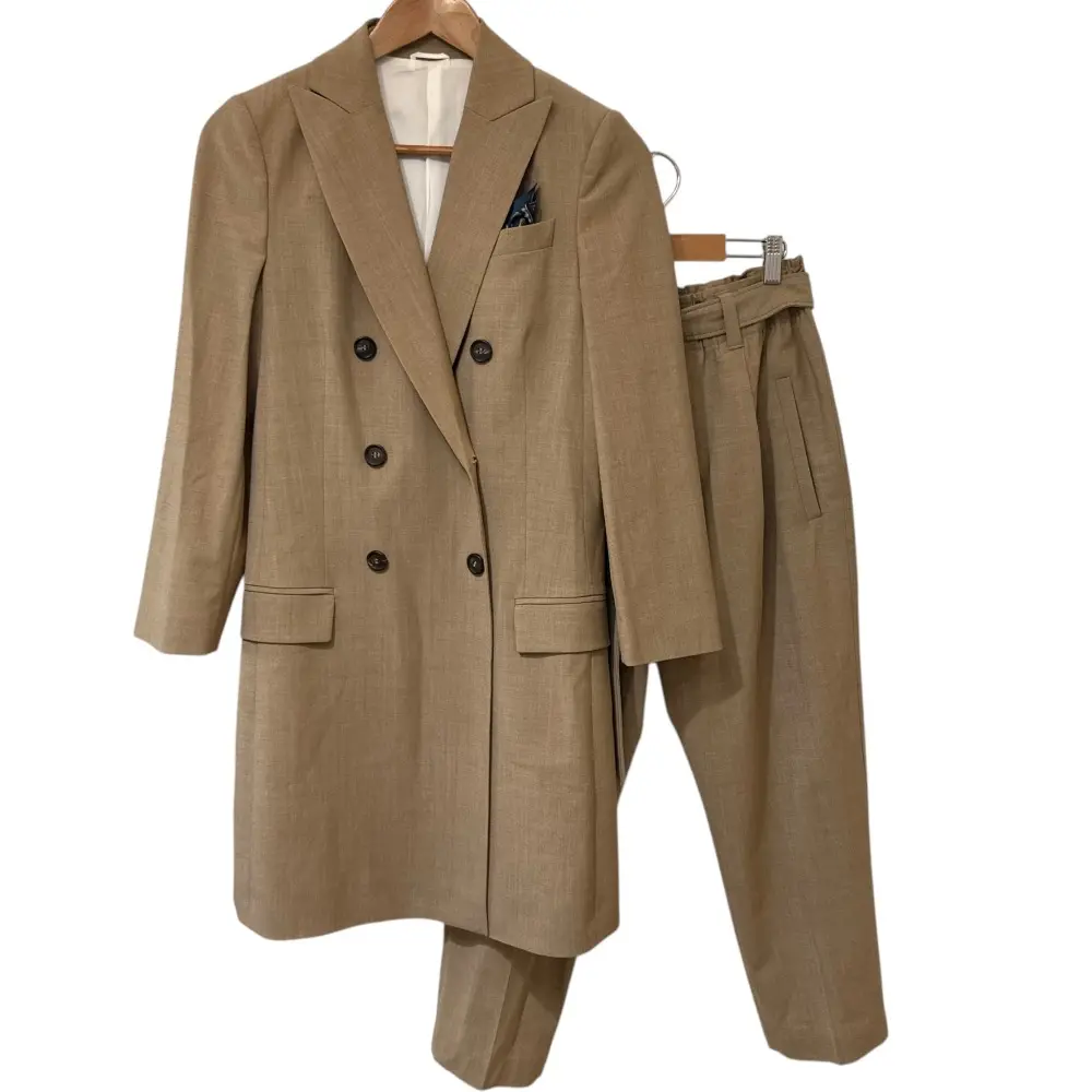 BRUNELLO CUCINELLI ブルネロクチネリ ロングジャケット＋スラックスパンツ セットアップ 38/40 ブラウン