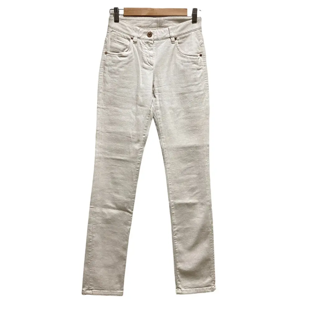 22AW BRUNELLO CUCINELLI ブルネロクチネリ モニーレ装飾 スリムデニムパンツ I36 アイボリー