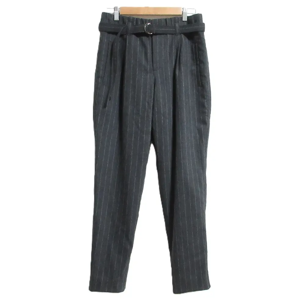 22AW BRUNELLO CUCINELLI ブルネロクチネリ ベルト付き ストライプ ウールパンツ 42サイズ グレー