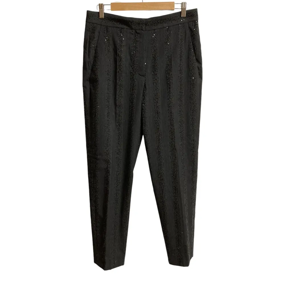 BRUNELLO CUCINELLI ブルネロクチネリ スパンコール装飾 ストライプ ウール スラックスパンツ サイズ42 ブラック