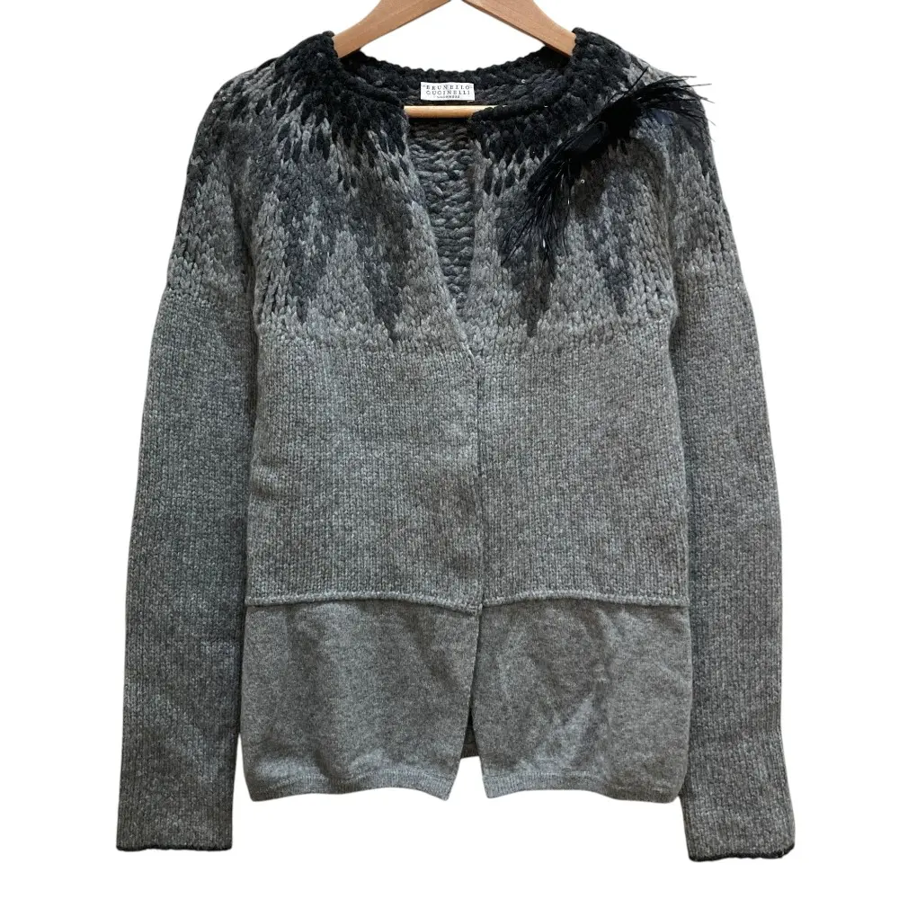 BRUNELLO CUCINELLI ブルネロクチネリ コサージュ カシミヤ100％ ニット セーター Mサイズ グレー