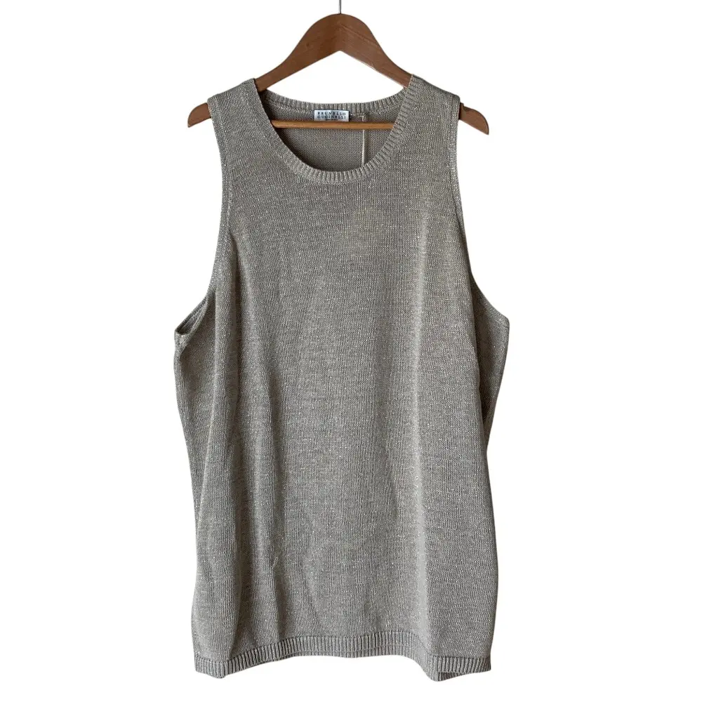 Brunello Cucinelli ブルネロクチネリ ノースリーブ ラメニット タンク トップス タンクトップ S グレージュ 