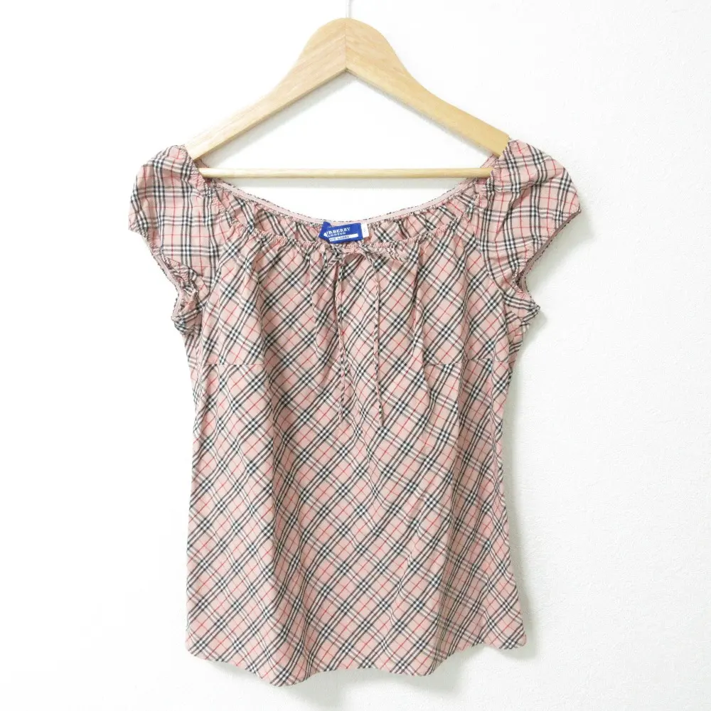 BURBERRY BLUE LABEL バーバリーブルーレーベル ノバチェック フロントリボン フレンチスリーブ ブラウス 38 ピンク