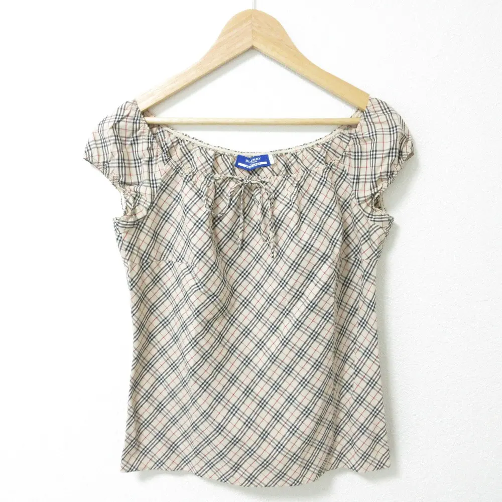 BURBERRY BLUE LABEL バーバリーブルーレーベル ノバチェック フロントリボン フレンチスリーブ ブラウス 38 ベージュ