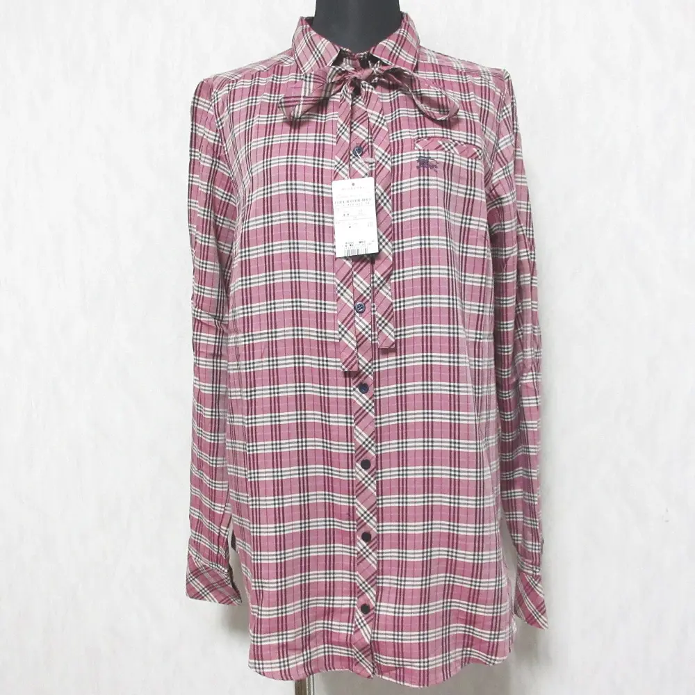 BURBERRY BLUE LABEL バーバリーブルーレーベル チェック柄 長袖 ボウタイ シャツ ブラウス 38 パープル系