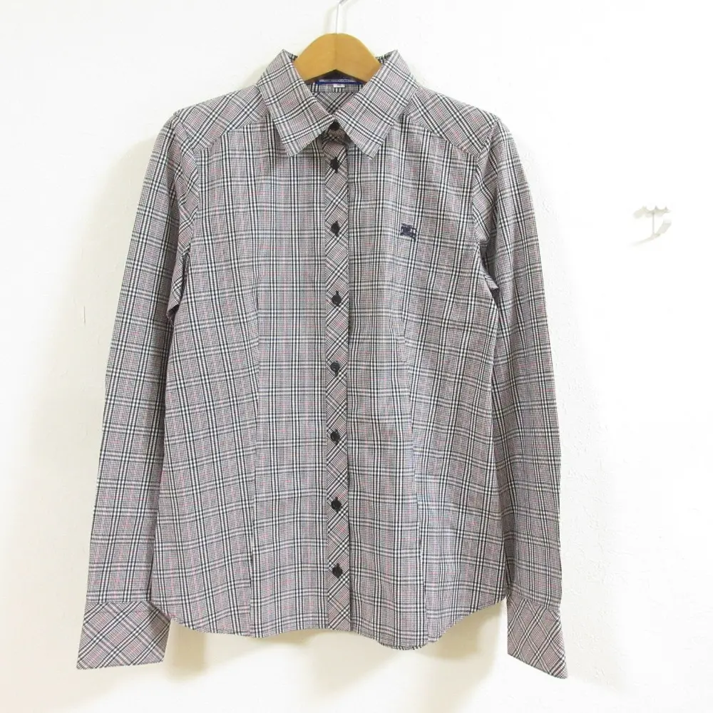BURBERRY BLUE LABEL バーバリーブルーレーベル チェック柄 長袖 ブラウス シャツ サイズ38 ブラック×ホワイト