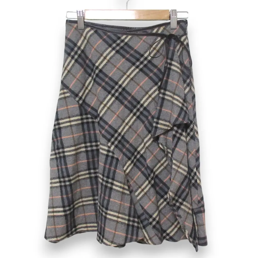 BURBERRY BLUE LABEL バーバリーブルーレーベル ウール100％ チェック柄 ひざ丈 スカート FLF80-627 サイズ36 グレー系