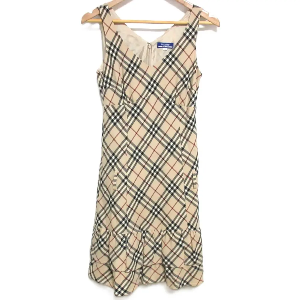 BURBERRY BLUE LABEL バーバリーブルーレーベル ノバチェック柄 ノースリーブ ひざ丈 ベルテッド ワンピース 38 ベージュ