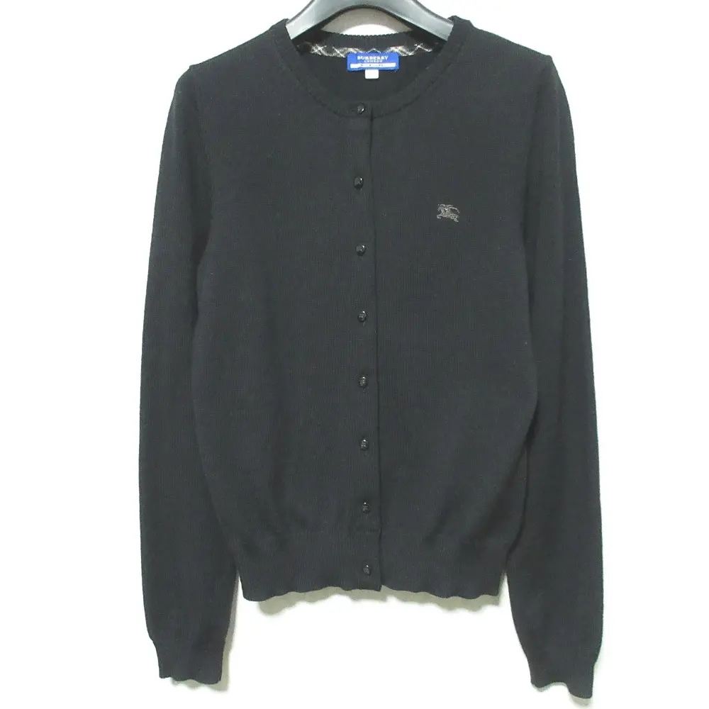極美品✨バーバリーブルーレーベル カーディガン ニット 黒 刺繍ロゴ 9分袖 BURBERRY BLUE LABEL バーバリーブルーレーベル ロゴ 刺繡 クルー