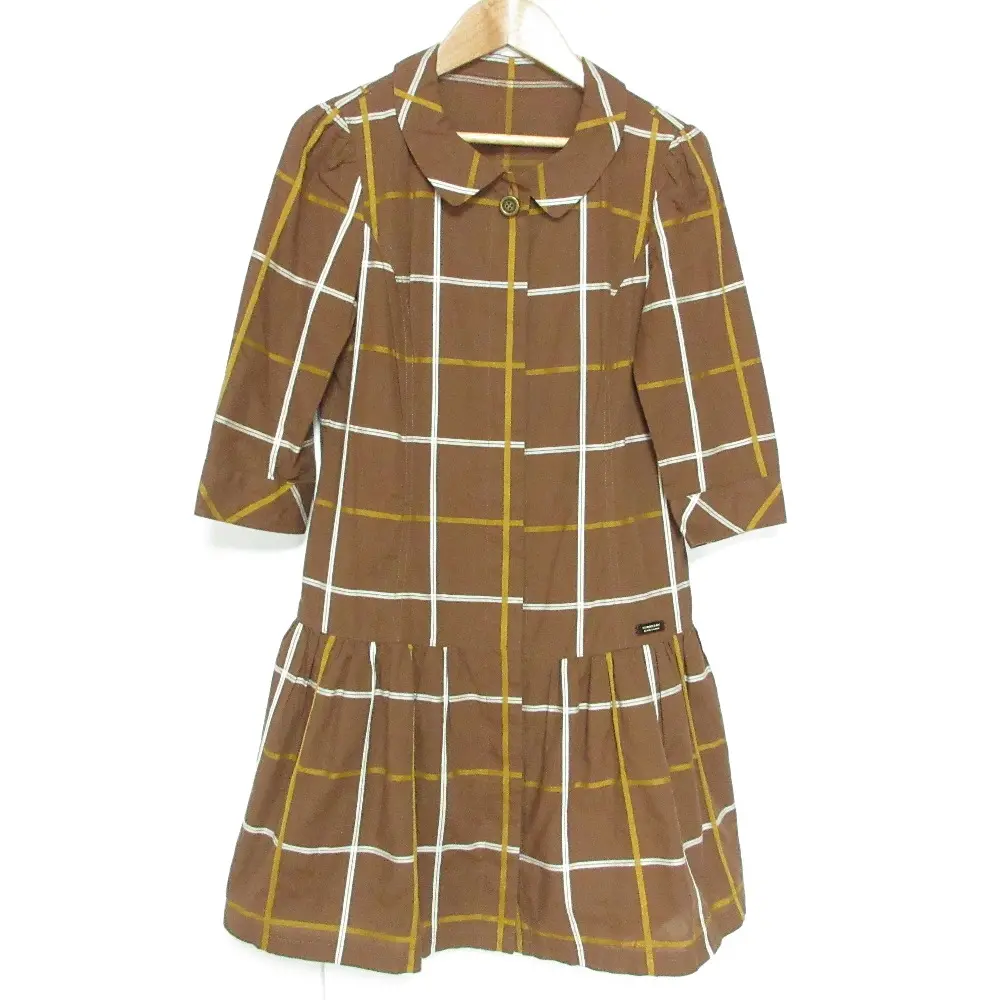 BURBERRY BLUE LABEL バーバリーブルーレーベル チェック柄 ハーフスリーブ フレア シャツワンピース 38 ブラウン