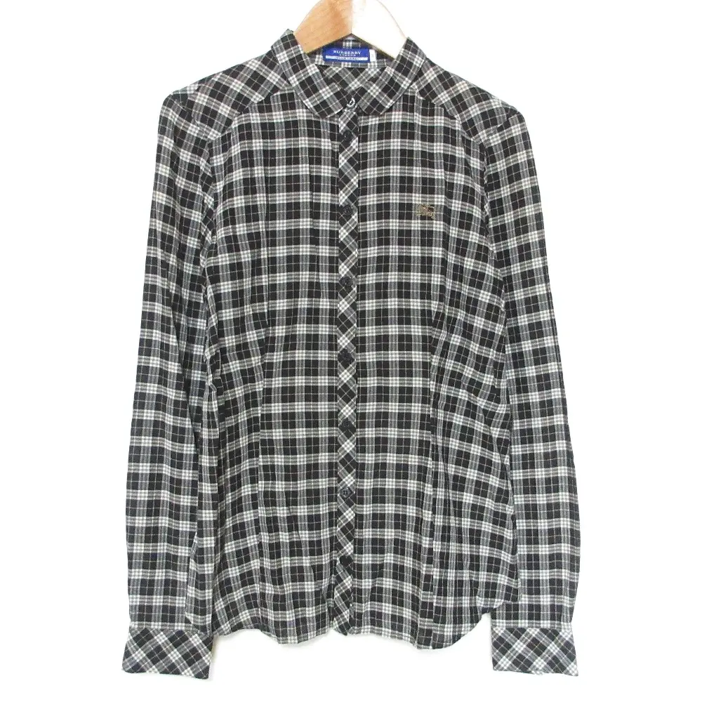 BURBERRY BLUE LABEL バーバリーブルーレーベル チェック柄 長袖 丸襟 ラウンドカラー シャツ ブラウス 38 ブラック系
