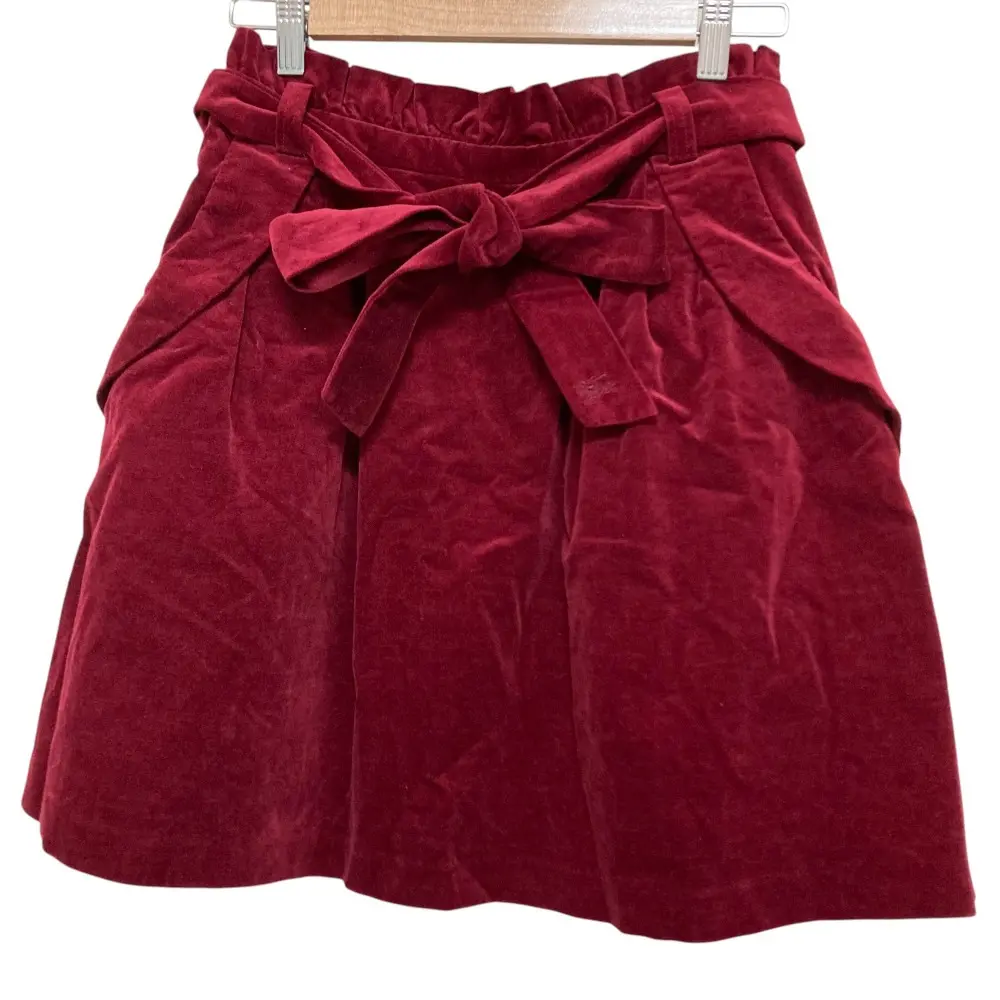 BURBERRY BLUE LABEL バーバリーブルーレーベル リボンベルト付き ベロア ミニスカート 38 レッド
