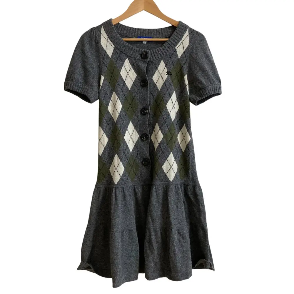 BURBERRY BLUE LABEL バーバリーブルーレーベル アーガイルチェック ニットワンピース サイズ38 グレー