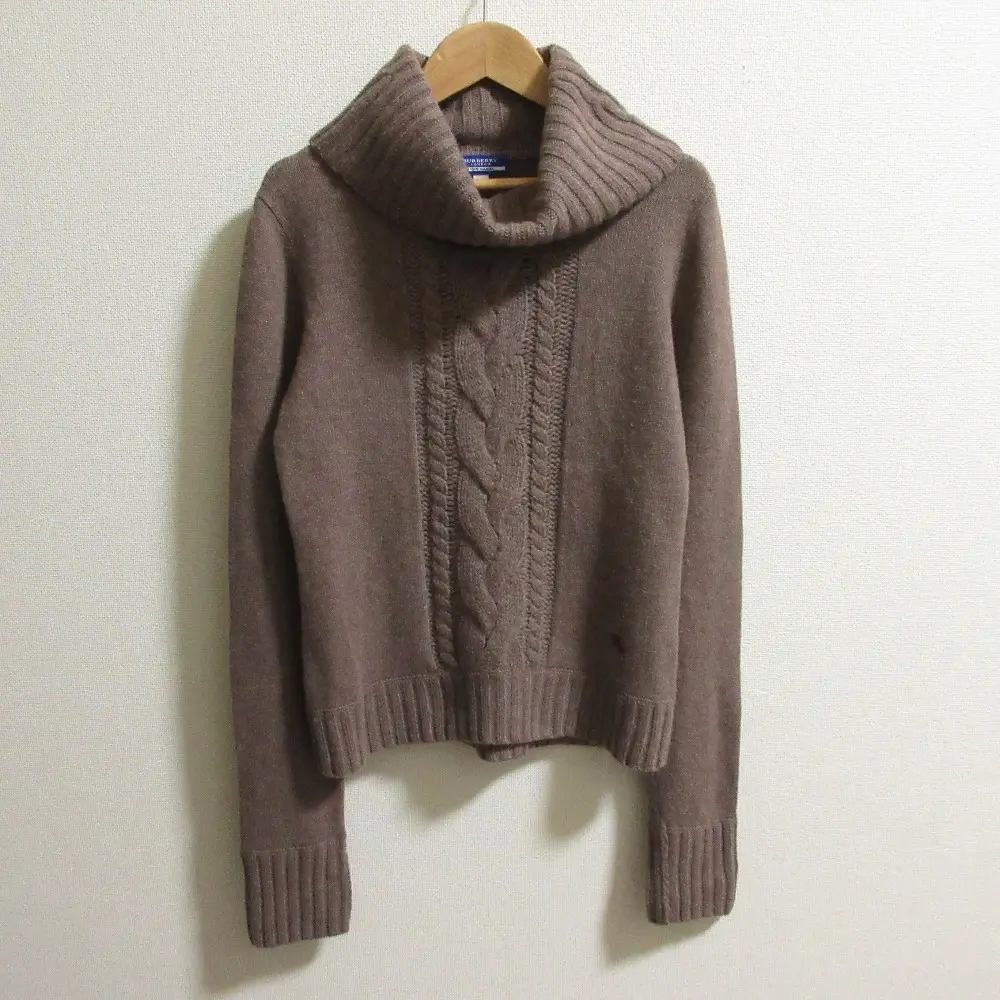BURBERRY BLUE LABEL バーバリーブルーレーベル カシミアブレンド オフタートル ケーブルニット セーター サイズ38 ブラウン
