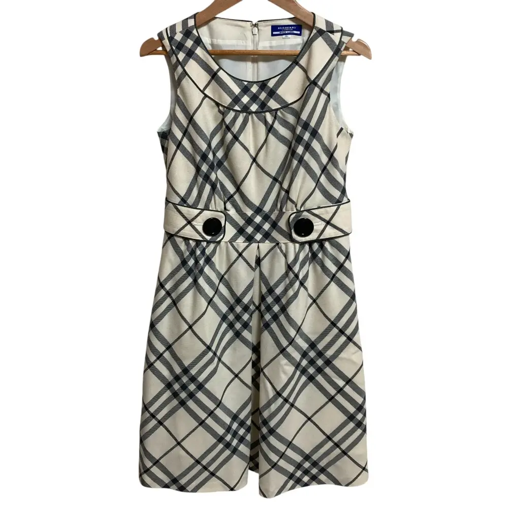 BURBERRY BLUE LABEL バーバリーブルーレーベル チェック柄 ウエストマーク ノースリーブ ワンピース サイズ36 アイボリー