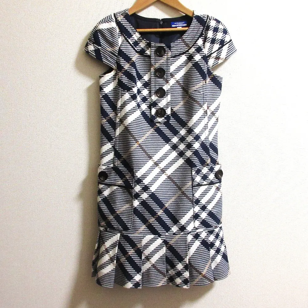 BURBERRY BLUE LABEL バーバリーブルーレーベル コットン メガチェック 半袖 ミニワンピース サイズ36 ネイビー系