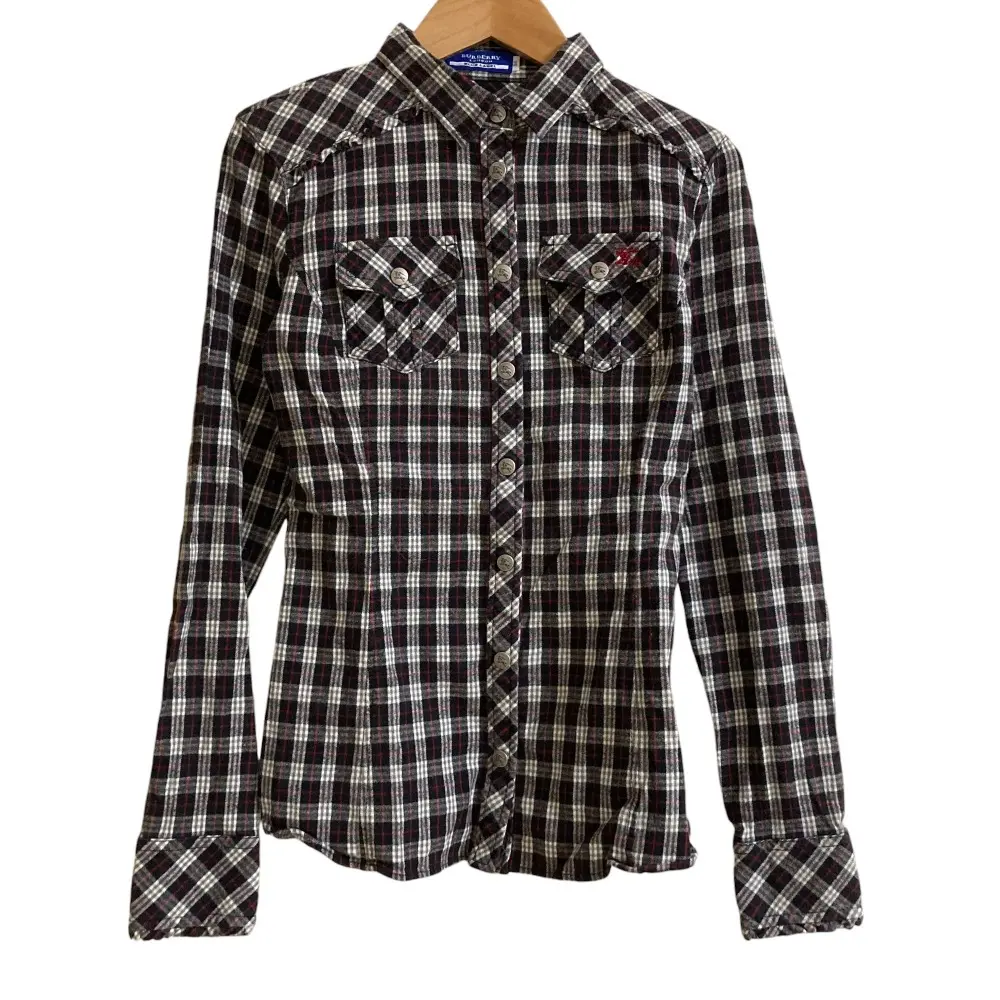 BURBERRY BLUE LABEL バーバリーブルーレーベル チェック柄 長袖 ウエスタン ネルシャツ ブラウス サイズ38 ブラック系