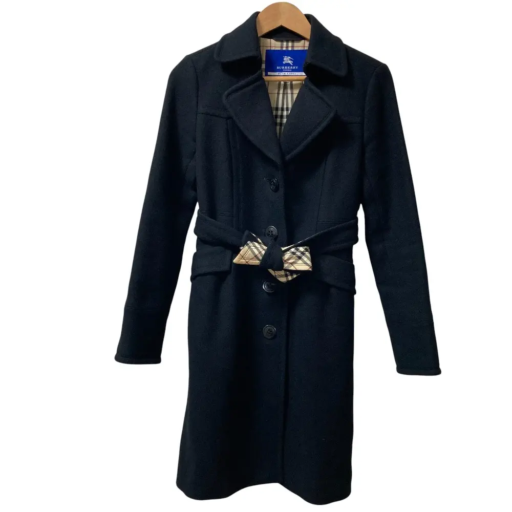 BURBERRY BLUE LABEL バーバリーブルーレーベル 裏地ノバチェック ウール トレンチコート サイズ40 ブラック