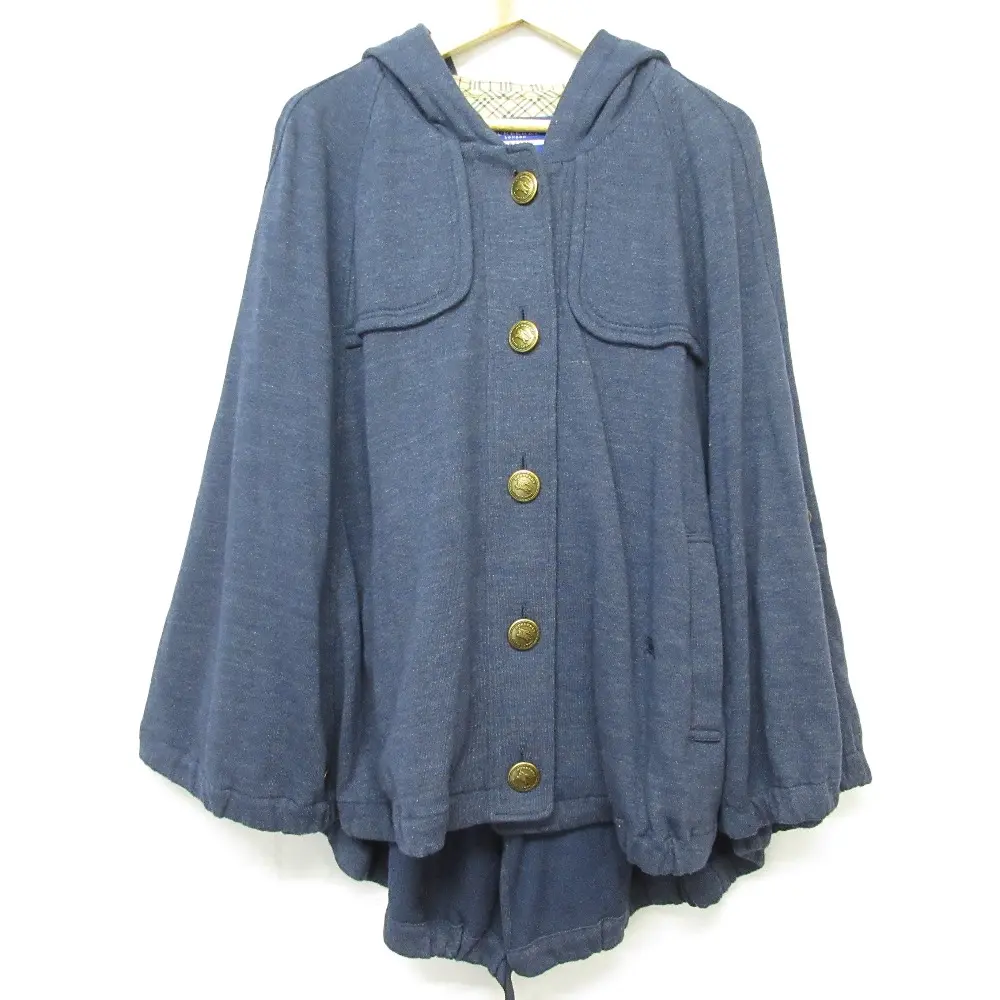 BURBERRY BLUE LABEL バーバリー ブルーレーベル フーデッド スウェット ポンチョ コート ジャケット 38 ブルー