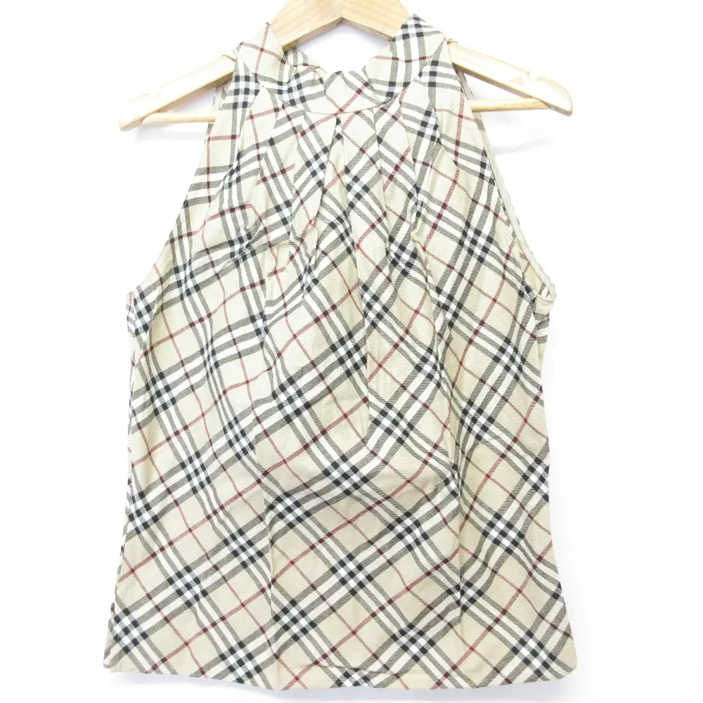 BURBERRY BLUE LABE バーバリーブルーレーベル ノバチェック バックリボン スリーブレス ブラウス 38 ベージュ