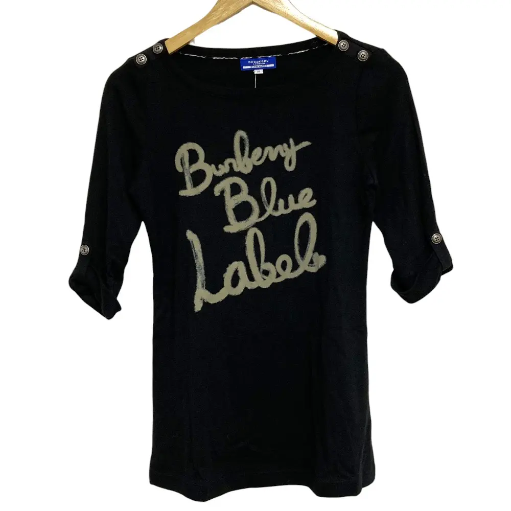 BURBERRY BLUELABEL バーバリー ブルーレーベル ハーフスリーブ ペイントロゴ カットソー サイズ38 ブラック