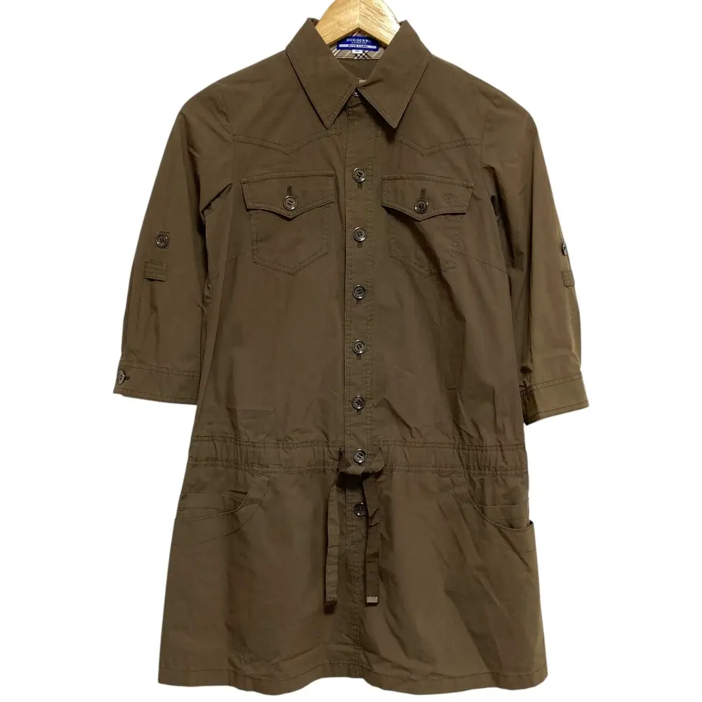 BURBERRY BLUELABEL バーバリーブルーレーベル ハーフスリーブ シャツワンピース チュニック サイズ36 ブラウン