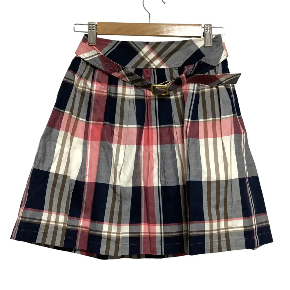 BURBERRY BLUELABEL バーバリーブルーレーベル チェック柄 ベルテッド フレア ミニスカート サイズ34 マルチカラー