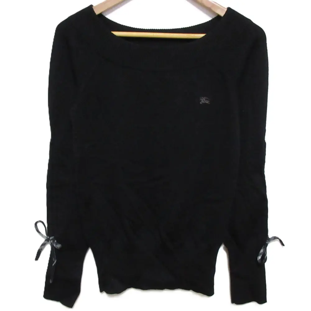 BURBERRY BLUE LABEL バーバリーブルーレーベル 袖リボン ロングスリーブ ボートネック ニット セーター サイズ38 ブラック