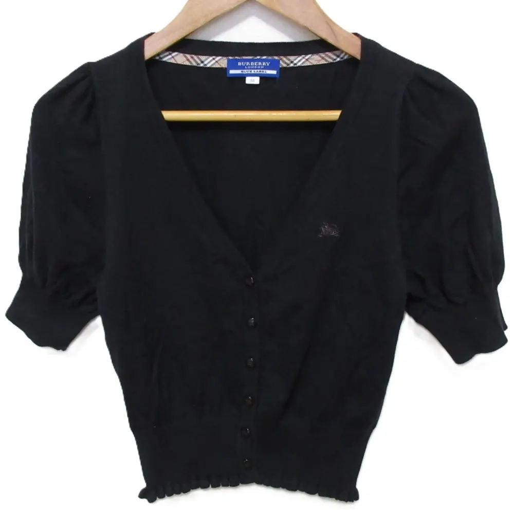 BURBERRY BLUE LABEL バーバリーブルーレーベル クロップド 半袖 ニットカーディガン 38 ブラック