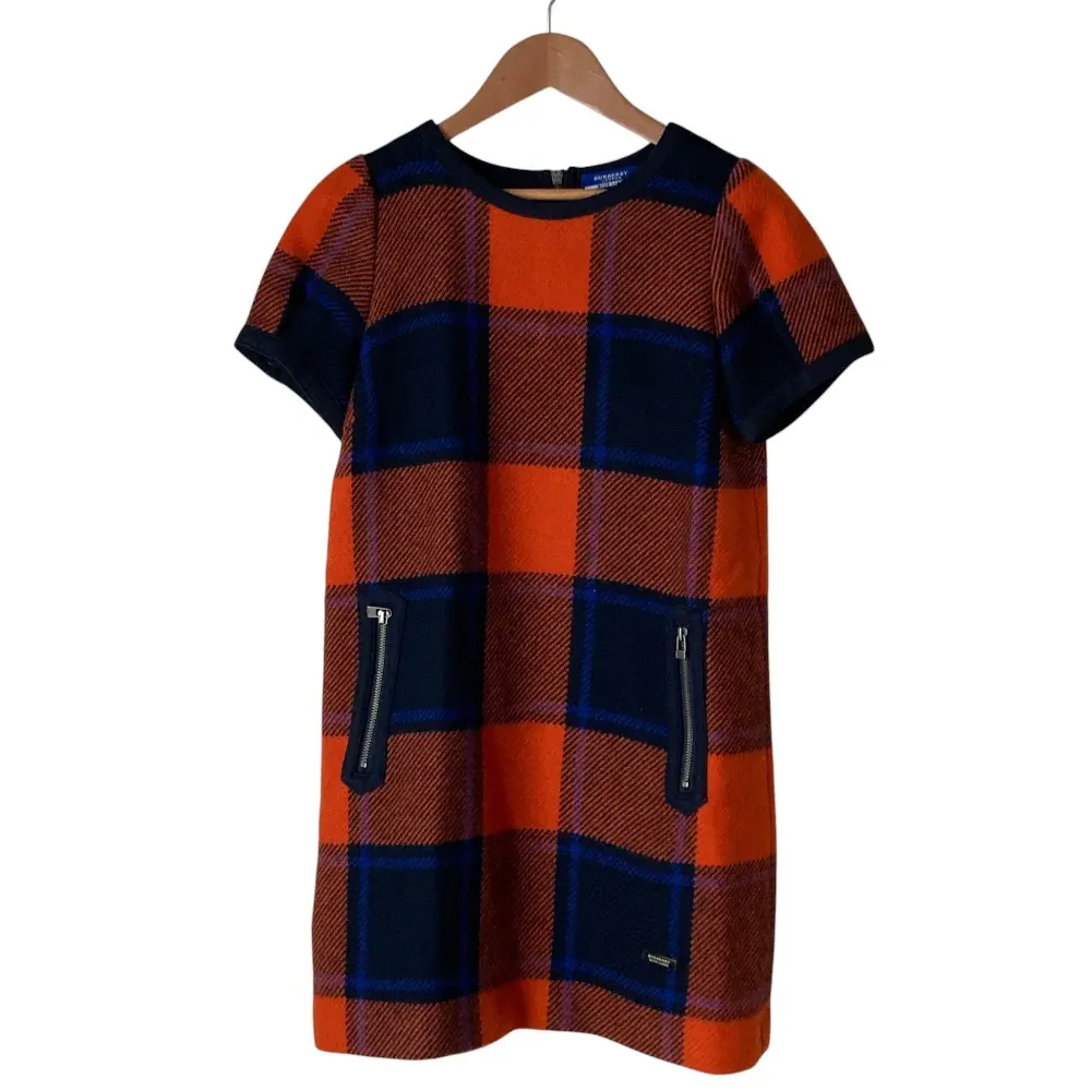 BURBERRY BLUE LABEL バーバリーブルーレーベル チェック柄 ショートスリーブ ニットワンピース 36 オレンジ ネイビー