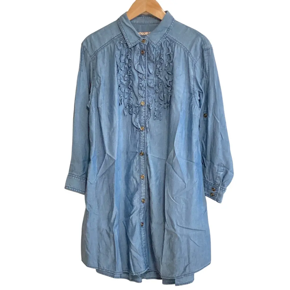 BURBERRY BLUE LABEL バーバリーブルーレーベル フリル チュニック シャンブレーシャツ 36 ライトブルー