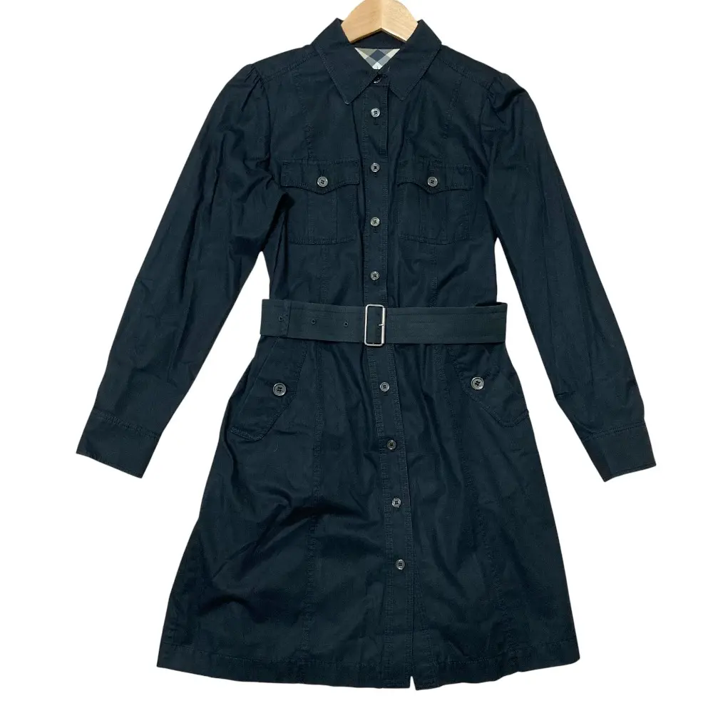 BURBERRY LONDON バーバリー 裏地ノバチェック 長袖 ひざ丈 シャツワンピース サイズ40 ブラック