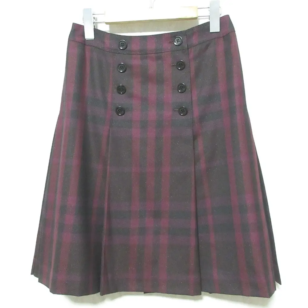 BURBERRY LONDON バーバリー ロンドン ウール チェック スカート FX344-037-37 サイズ38 ラメパープル